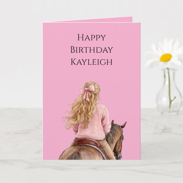 Carte Cheval rose Brown fille Anniversaire (Petite plante)