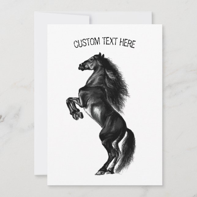 Carte Cheval sauvage noir dressé - Dessin noir et blanc (Devant)