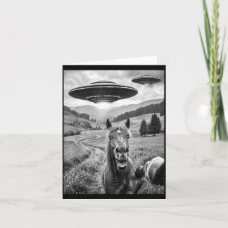 Carte Cheval Selfie avec Alien UFO Drôle Amoureux de Che