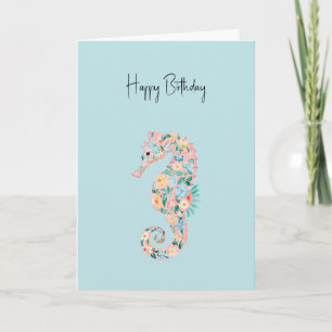 Carte Chevaux de mer bleu vert rose menthe Anniversaire