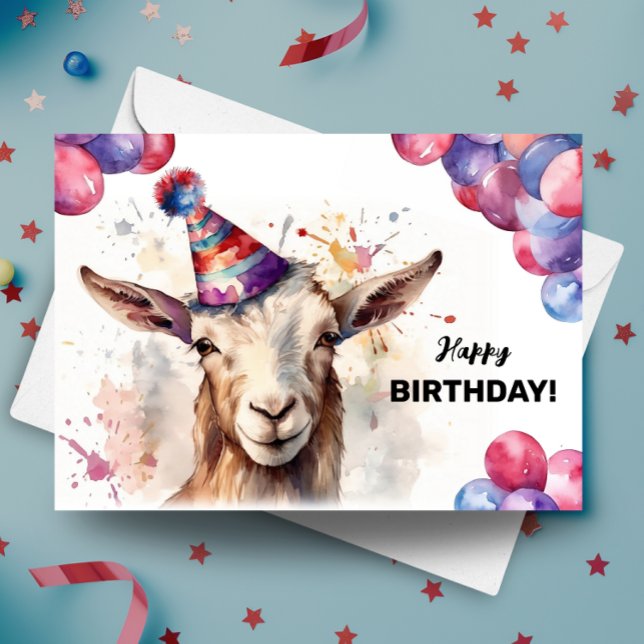 Carte Chèvre avec ballons et Casquette de fête Joyeux an (Créateur téléchargé)