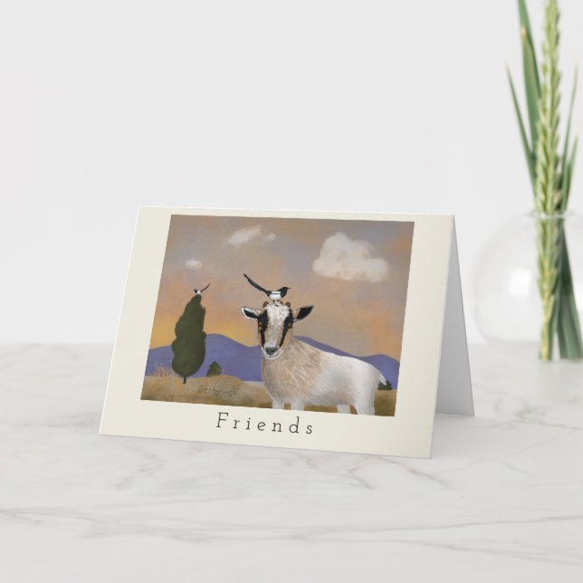 Carte Chèvre de bébé avec des amies de pie (Devant)