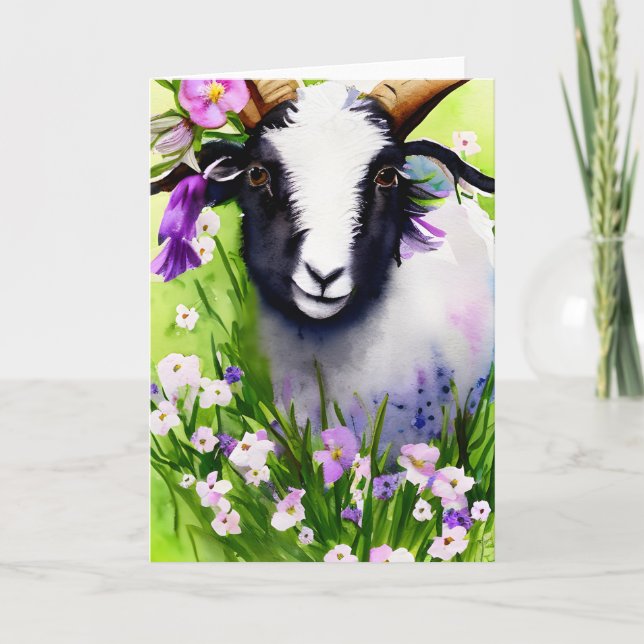 Carte Chèvre de Pâques de printemps Chevreau Aquarelle T (Devant)