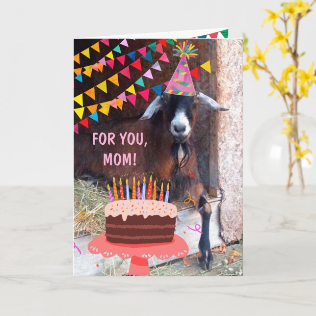 Carte Chèvre drôle "Pour maman" Anniversaire (Fleur jaune)