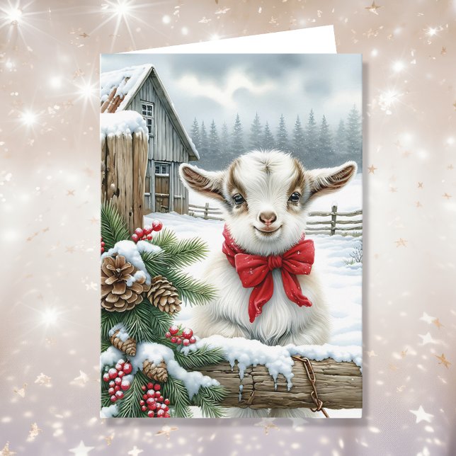 Carte Chèvre festive mignonne sur la ferme Noël (Créateur téléchargé)