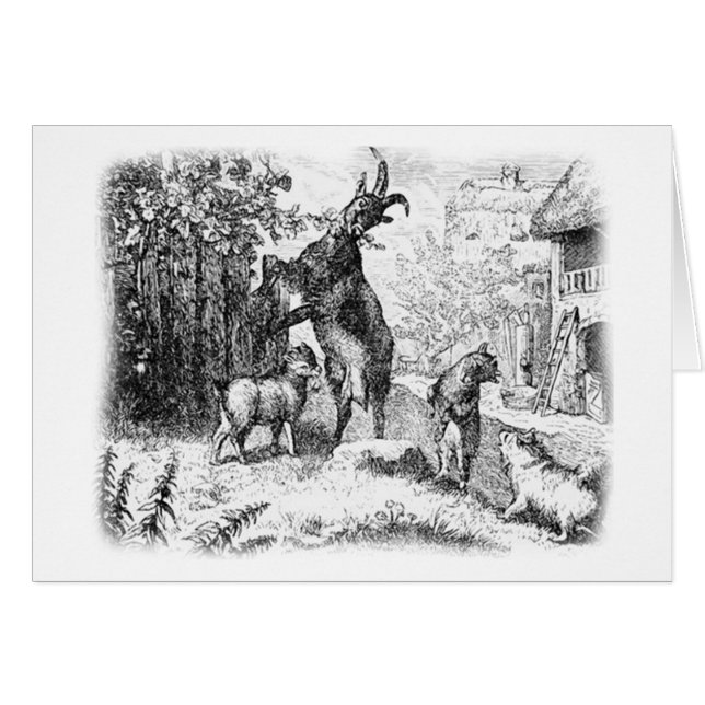 Carte chèvre vintage et enfants (Devant horizontal)