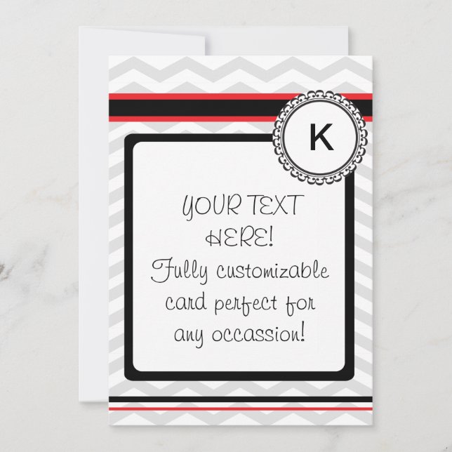 Carte Chevron gris, rouge et noir monogramme (Devant)