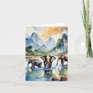 Carte Chiang Mai Elephants Thaïlande Aquarelle