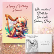 Chibi Fille Jouer De La Harpe Anniversaire Personn