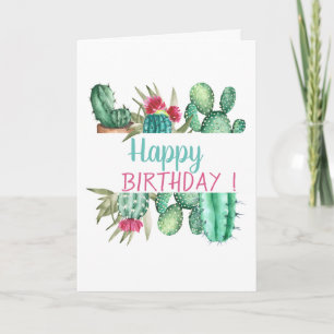 Carte Chic Aquarelle Cactus Anniversaire