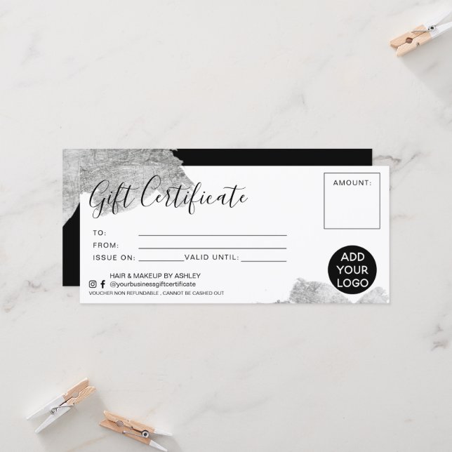 Carte Chic argent brosse feuille cadeau logo (Devant/Arrière en situation)