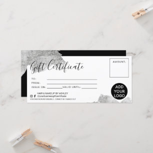 Carte Chic argent brosse feuille cadeau logo
