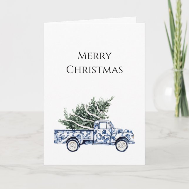 Carte Chic Blue Floral Camion Arbre de Noël (Devant)