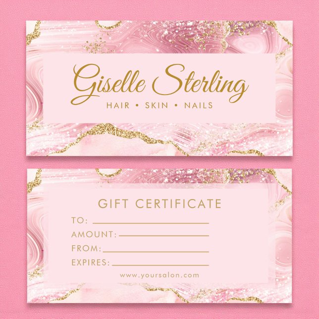 Carte Chic Blush Pink Gold Agate Marble Gift Certificate (Créateur téléchargé)