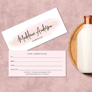 Carte Chic Blush Pink Gold Hair styliste Certificat cade