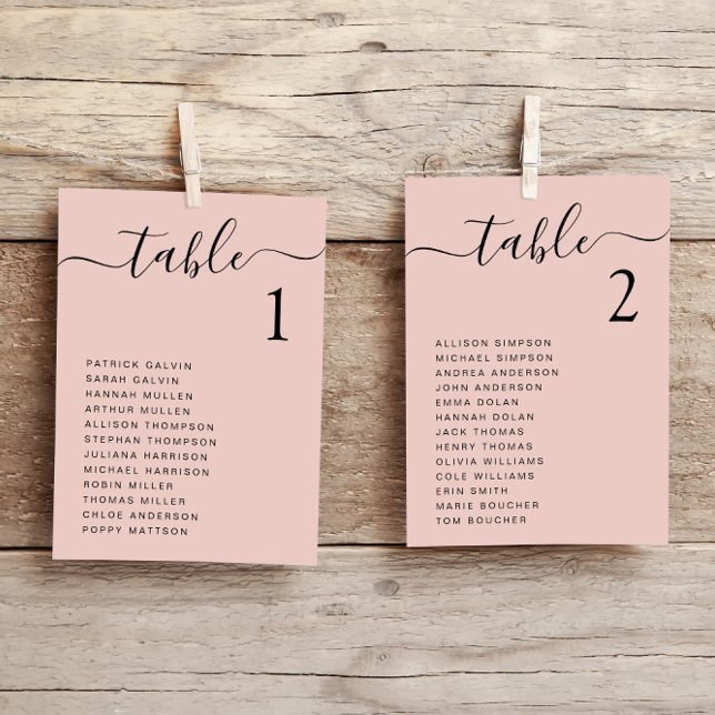 Carte Chic Blush Pink Script Mariage Sein Chart (Créateur téléchargé)