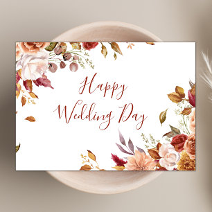 Carte Chic Boho Terracotta Floral Joyeux Mariage
