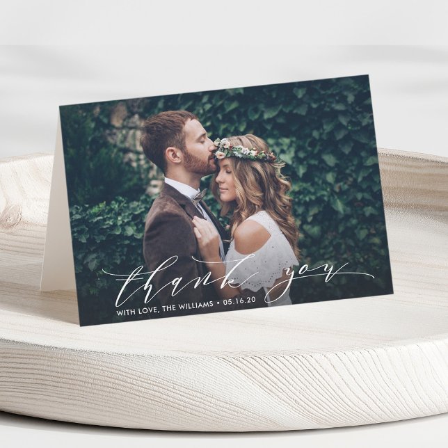 Carte Chic Calligraphie Mariage Merci Photo (Créateur téléchargé)