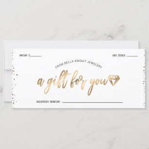 Carte Chic Confetti & Gold Diamond Gem Certificat cadeau