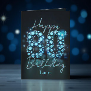 Carte Chic Elegant Sapphire Bleu et Noir 80e anniversair