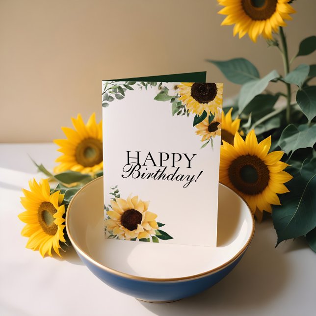 Carte Chic Fleur sauvage Sunflower Jaune Joyeux annivers (Chic Wildflower Yellow Sunflower Happy Birthday Card)