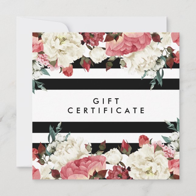 Carte Chic Fleurs et Stripes Certificat cadeau Salon (Devant)
