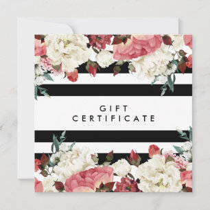 Carte Chic Fleurs et Stripes Certificat cadeau Salon