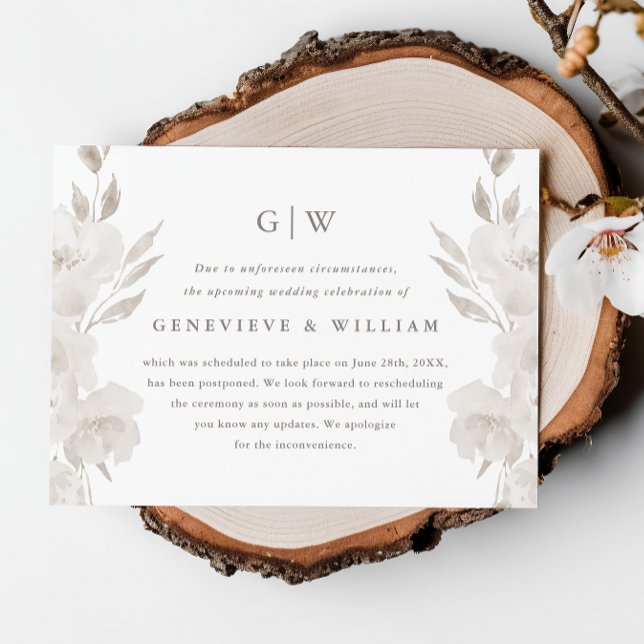 Carte Chic Fleurs Neutres Photo Report de Mariage (Créateur téléchargé)