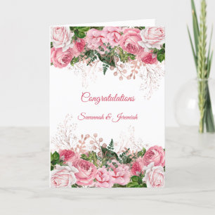 Carte Chic Fleurs Roses Félicitations Mariage