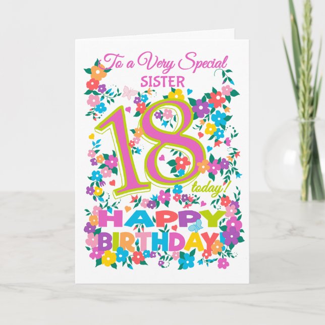 Carte Chic Floral 18e anniversaire pour soeur (Devant)