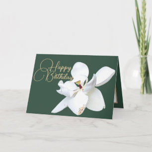Carte Chic Floral Blanc Magnolia Fleur Vert Anniversaire