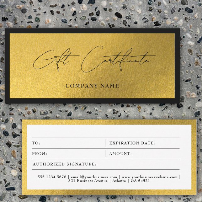 Carte Chic Gold Black Business chèque cadeau (Chic Gold Black Business Gift Certificate Voucher)