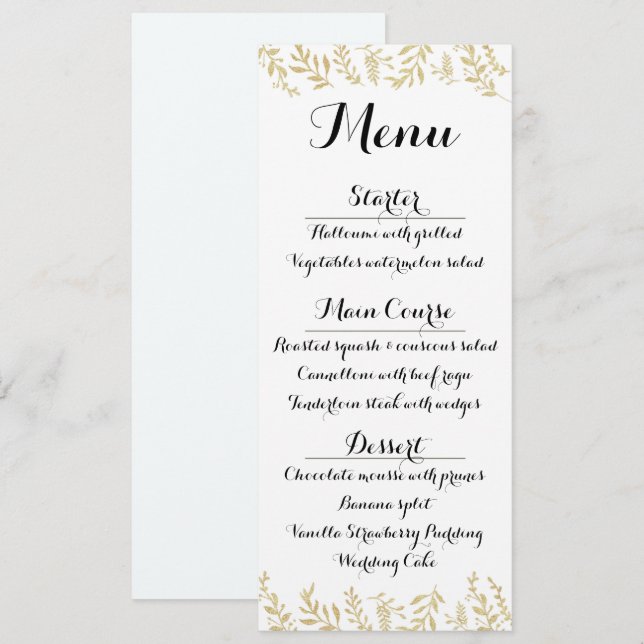 Carte Chic Gold Foil Feuille Réception (Devant / Derrière)