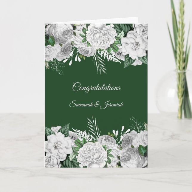 Carte Chic Green White Floral Félicitations Mariage (Devant)