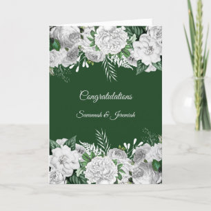 Carte Chic Green White Floral Félicitations Mariage