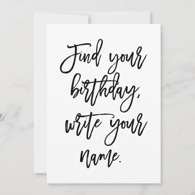 Carte Chic Lettre À La Main Trouvez Votre Anniversaire, (Devant)