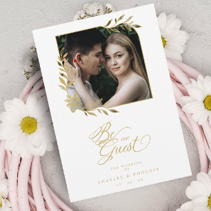 Carte Chic Mariage Luxe Branches Dorées Cadre Photo