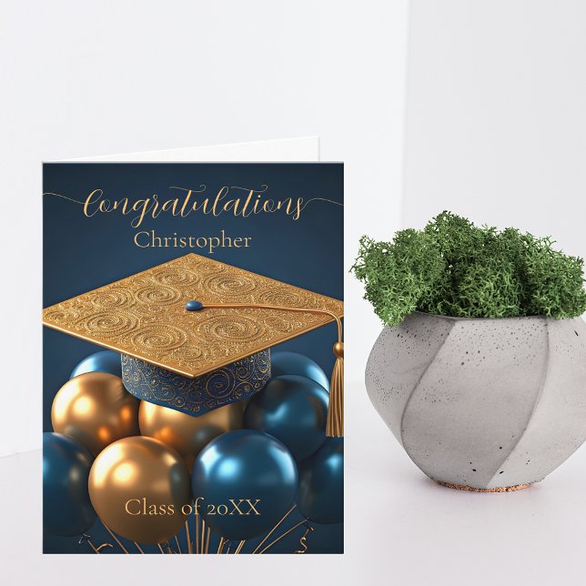 Carte Chic Marine et Gold Graduation Cap et Ballons (Créateur téléchargé)