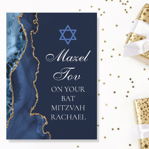Carte Chic Mazel Tov Bleu Marine Or personnalisé Bat Mit