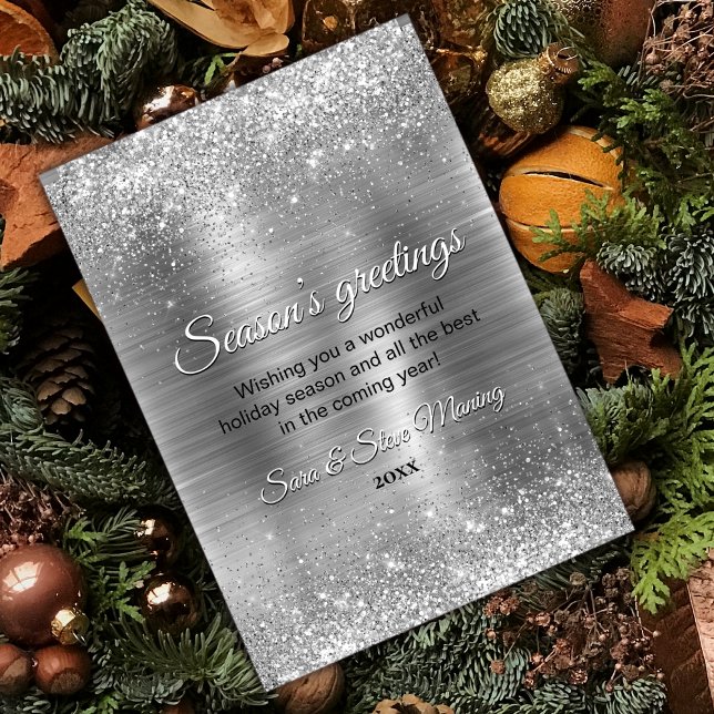 Carte Chic métal argent parties scintillant Noël nouvel  (Créateur téléchargé)