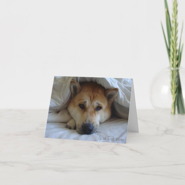 Carte chic mignon akita dans le lit photo de chien d'ori (Devant)