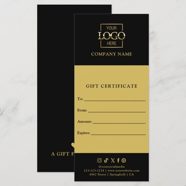 Carte Chic Modern Business Certificat cadeau avec logo (Devant / Derrière)