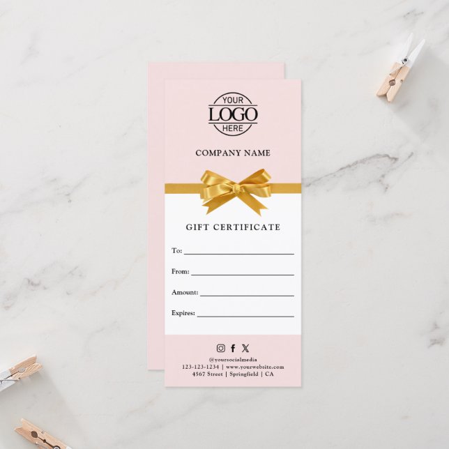 Carte Chic Modern Business Gift Certificate with Logo (Devant/Arrière en situation)