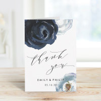 Chic Navy Blue Peony Floral Mariage Merci