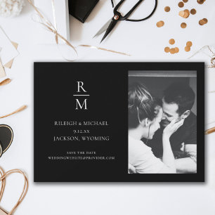 Carte Chic Noir Monogramme Mariage Enregistrer la Date P