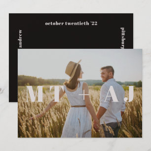 Carte Chic noir Monogramme superposer photo Enregistrer