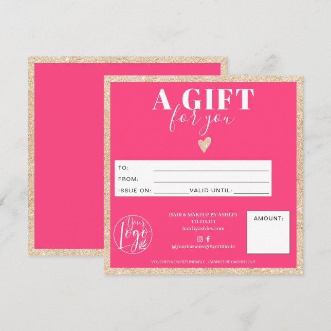 Carte Chic or parties scintillant neon rose certificat c (Devant / Derrière)