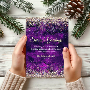 Carte Chic parties scintillant or violet foncé Noël Nouv