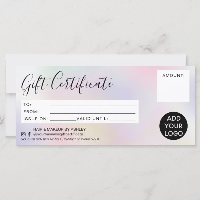 Carte Chic perle opal logo de certificat cadeau holograp (Devant)