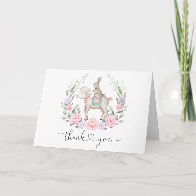 Carte Chic Printemps Lapin Floral Lapin & Merci Lamb (Devant)
